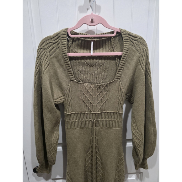 Free People Emmaline Mini Dress Knit Long Sleeve Boho green color size S - Picture 6 of 11